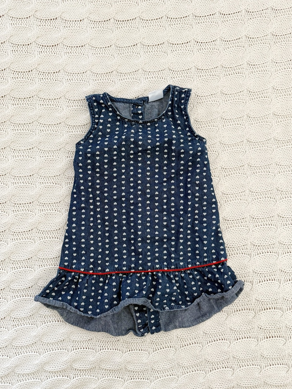 Gee Jay Girls Navy Heart-Print Denim Dress with Red Trim